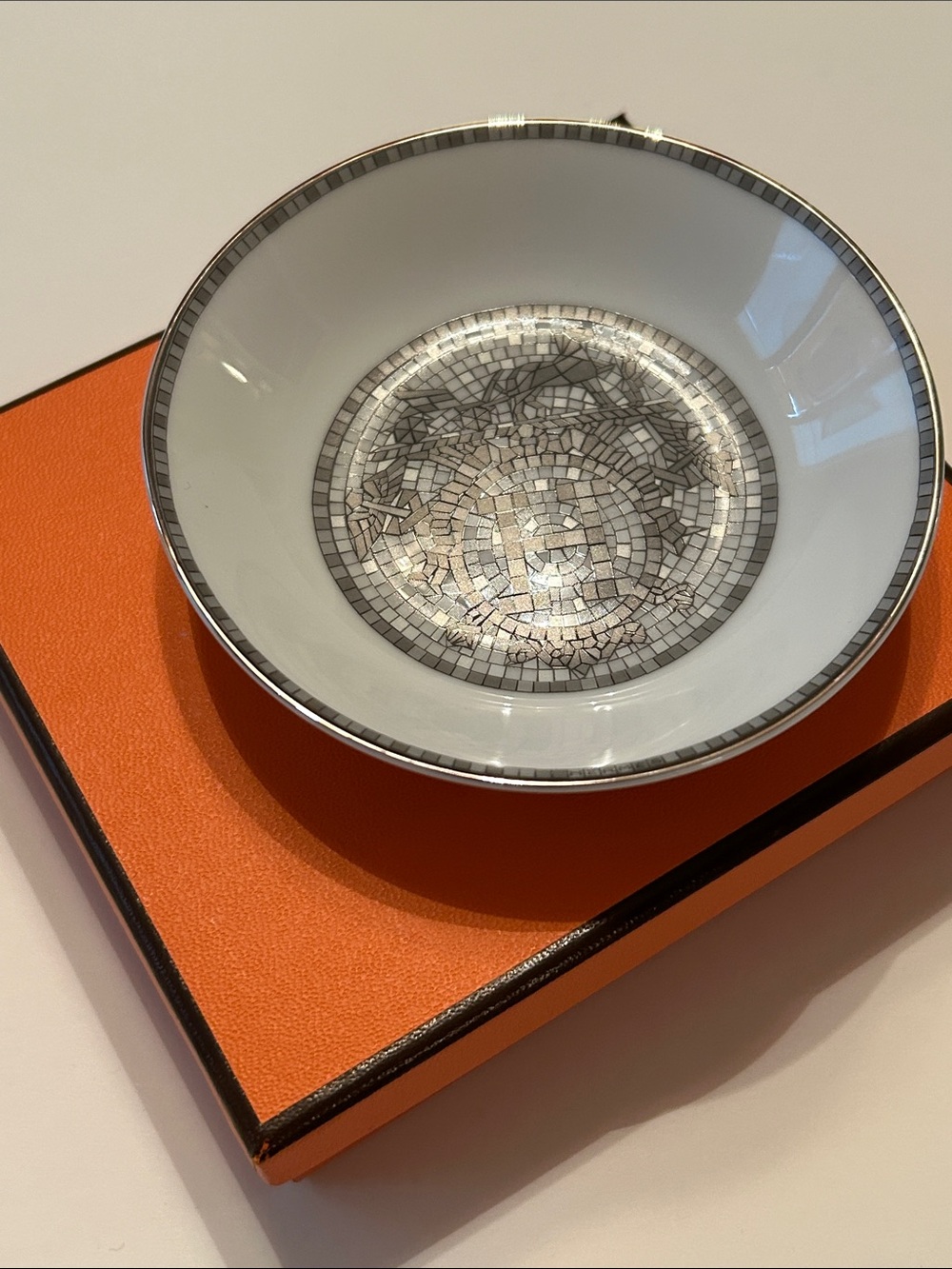 Hermes Mosaique au 24 Platinum Soy Dish, NIB